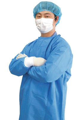 Velcro Design And Rib Cuff Breathable Non woven Waterproof Blue Medical Disposable Isolation Gowns