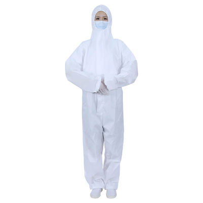 Non Sterilized White Isolation 65g PP+PE\SMS Anti-Bacterial Disposable Hooded Coveralls