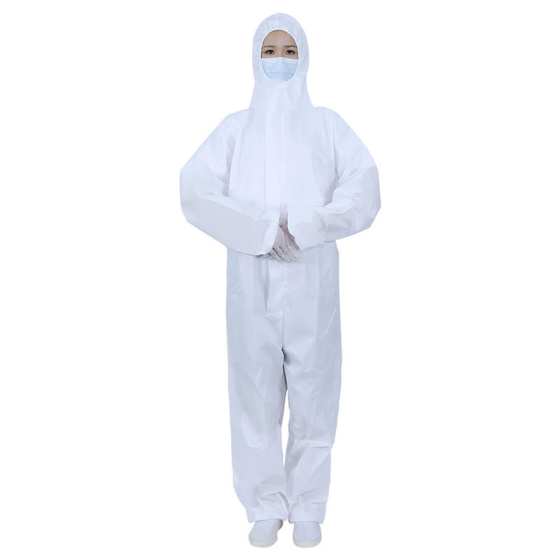 Non Sterilized White Isolation 65g PP+PE\SMS Anti-Bacterial Disposable Hooded Coveralls